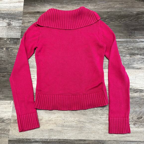 y2k 2000s pink dkny jeans nyc skyline spellout zip‎ turtle neck sweater womens S - Picture 3 of 9